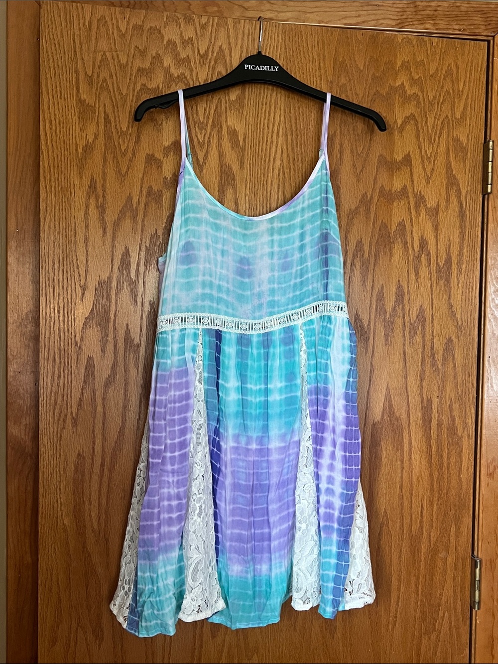 entro Tie-Dye Spaghetti Strap Dress in Aqua and Lavender